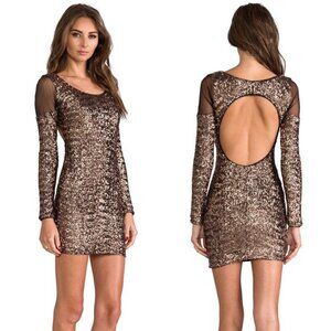Dress the Population Jaden Cutout Dress Size Small Copper Sequin Long Sleeve